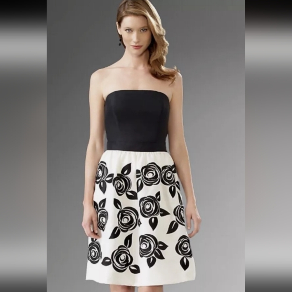 White House/Black Market Silk Floral Embroidered Boned Bodice Strapless Dress